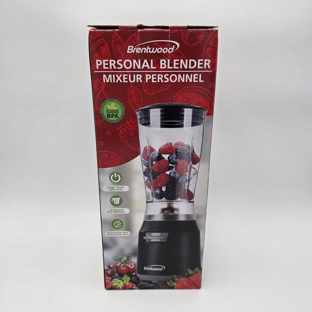 NEW! Brentwood JB-191BK 14oz Personal Blender Black BPA-Free, One Touch Compact
